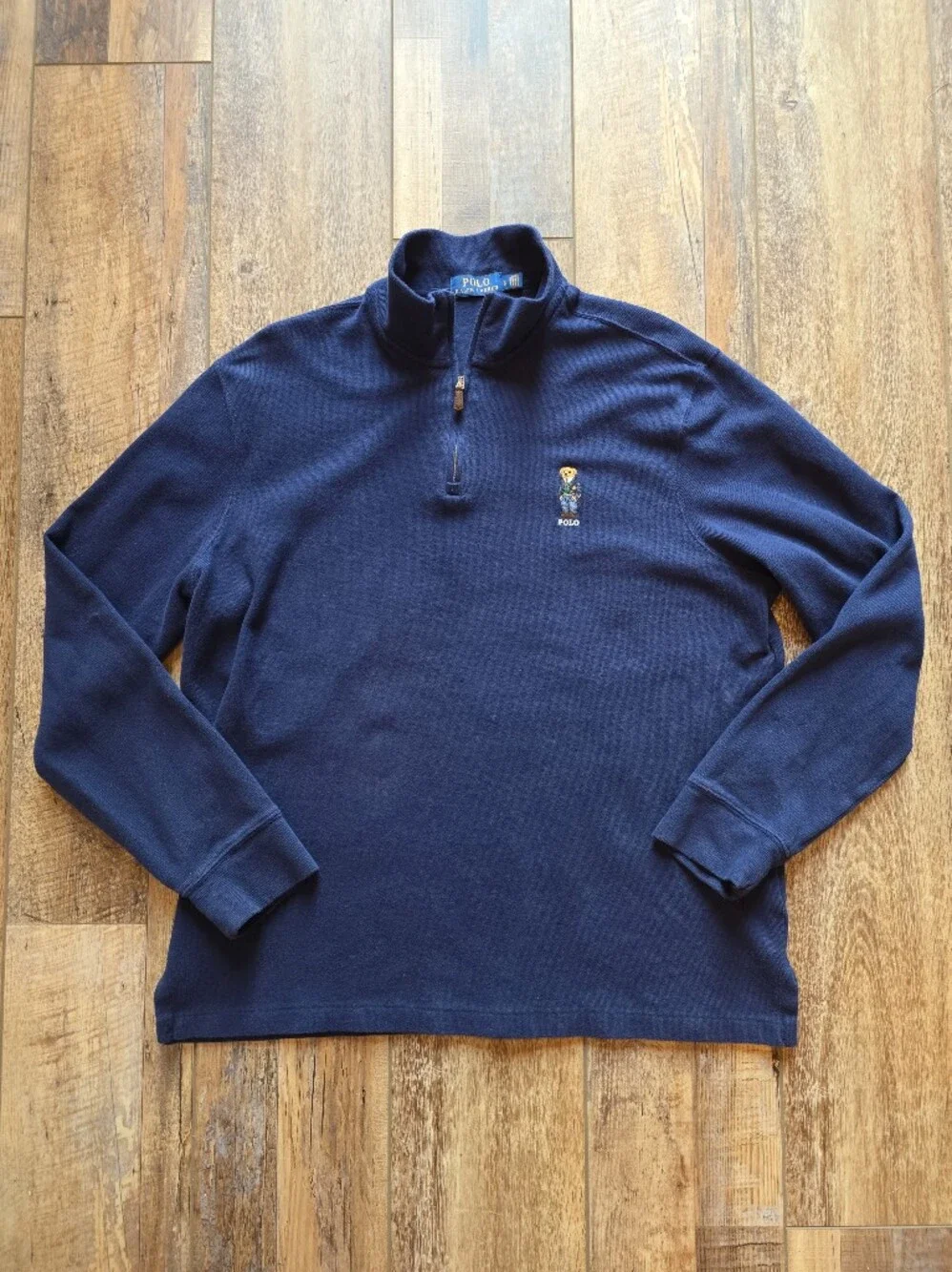 Polo Ralph Lauren - Polo Bear Embroidered Quarter-Zip Pullover - L - Navy Blue